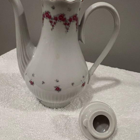 J.L. MENAU German Porcelain 22 Piece White Pink Floral Demitasse Coffee Tea Set - Picture 8 of 16